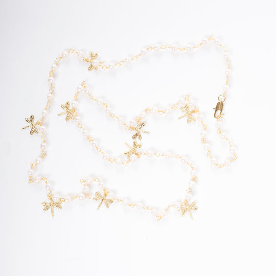 Collar de Perlas Naturales de Agua Dulce con Libélulas